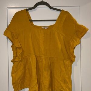 Lucky Brand Mustard Ruffle Sleeve Blouse